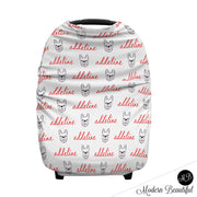 Baby boy or girl french bulldog car seat canopy cover, custom infant name car seat cover, personalized baby name carseat cover, nursing privacy cover (CHOOSE COLORS)