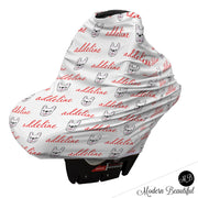 Baby boy or girl french bulldog car seat canopy cover, custom infant name car seat cover, personalized baby name carseat cover, nursing privacy cover (CHOOSE COLORS)