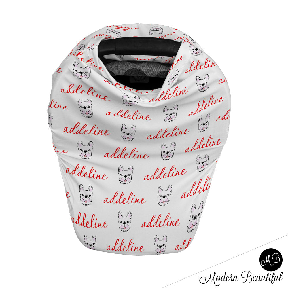 French bulldog baby boy or girl car seat canopy cover