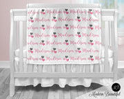 Heart baby girl blanket, pink and gray hearts name blanket, custom heart personalized baby gift, swaddle baby blanket, personalized blanket, choose colors
