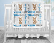 Cute baby boy kangaroo name blanket in blue and gray, personalized boy kangaroo baby gift, kangaroo theme blanket, boy name blanket, personalized blanket, (CHOOSE COLORS)