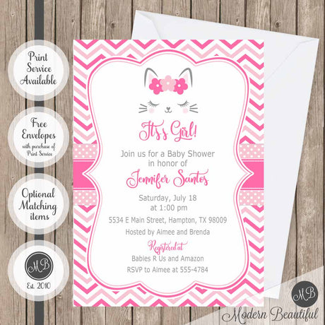 kitty cat lashes baby shower invitations