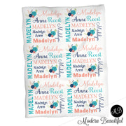 Baby girl chic flower blanket, pretty floral baby blanket, flower personalized baby gift, baby blanket, personalized blanket, choose colors