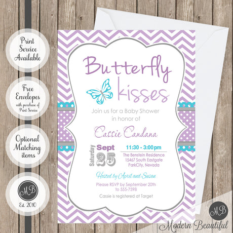 butterfly kisses baby shower invitation