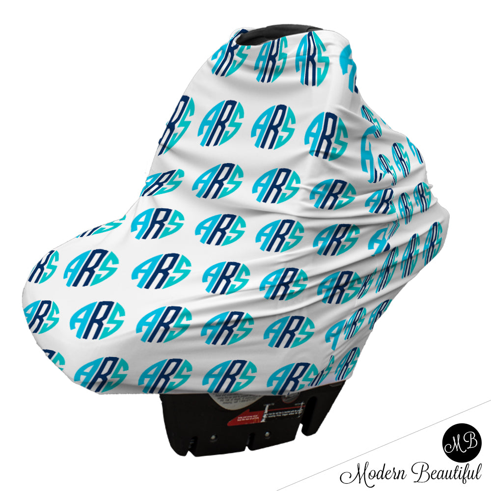 Monogram Car Seat Canopy Cover Aqua