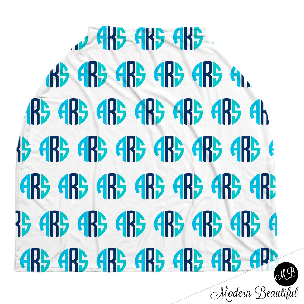 Monogram Car Seat Canopy Cover Aqua