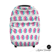 Hot pink and aqua monogram baby boy or girl car seat canopy cover, custom monogram infant car seat cover, personalized baby name carseat cover, nursing privacy cover (CHOOSE COLORS)