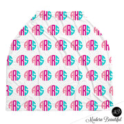 Hot pink and aqua monogram baby boy or girl car seat canopy cover, custom monogram infant car seat cover, personalized baby name carseat cover, nursing privacy cover (CHOOSE COLORS)