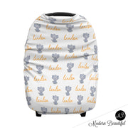 Elephant baby boy or girl car seat canopy covers, elephant baby gift, yellow and gray, custom infant car seat cover, personalized baby name carseat cover, nursing privacy cover, shopping cart cover, high chair cover (CHOOSE COLORS)