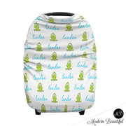 Frog baby boy or girl car seat canopy covers, frog baby gift, blue and green, custom infant car seat cover, personalized baby name carseat cover, nursing privacy cover, shopping cart cover, high chair cover (CHOOSE COLORS)