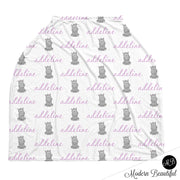 Hippo baby boy or girl car seat canopy covers, hippo baby gift, purple and gray, custom infant car seat cover, personalized baby name carseat cover, nursing privacy cover, shopping cart cover, high chair cover (CHOOSE COLORS)
