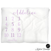 Purple and white baby girl name blanket, script personalized growth baby gifts, personalized photo prop blanket - choose your colors