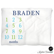 Navy and Lime Green Name Blanket for Baby Boy, personalized growth baby gifts, personalized photo prop blanket - choose your colors