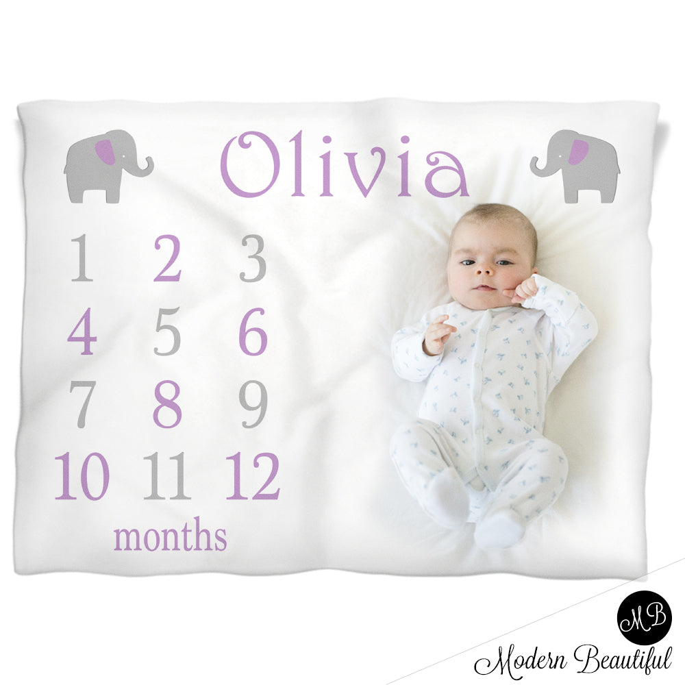 Elephant Milestone Name Blanket for Baby Girl