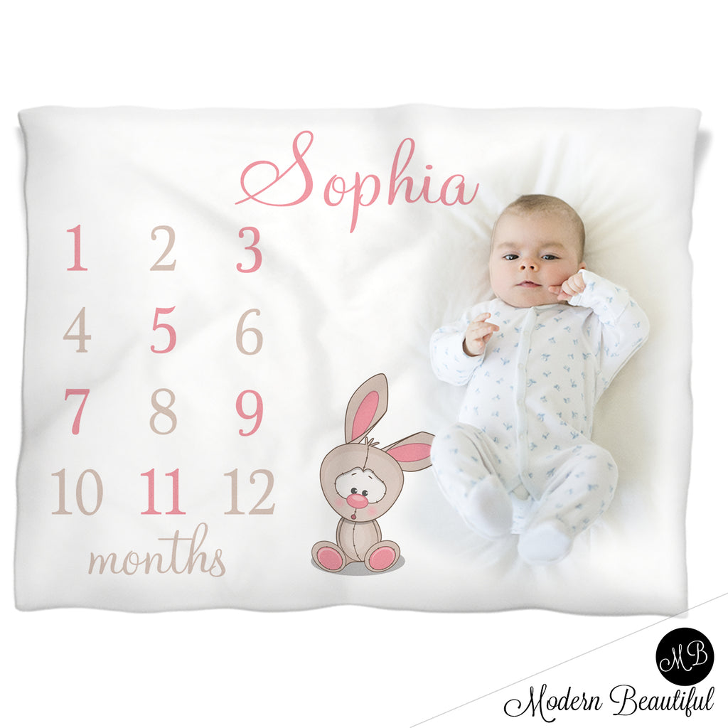 Bunny Milestone Name Blanket for Baby Girl