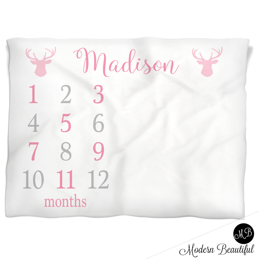 Deer Antler Milestone Blanket, Pink