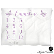 Purple butterfly baby blanket, butterfly personalized growth baby gifts, personalized photo prop blanket - choose your colors