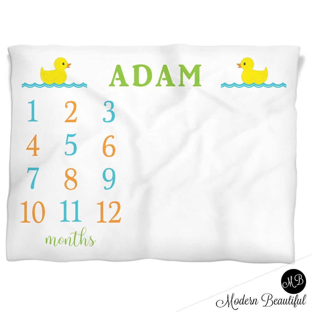 Baby boy runner duck monthly milestone blanket