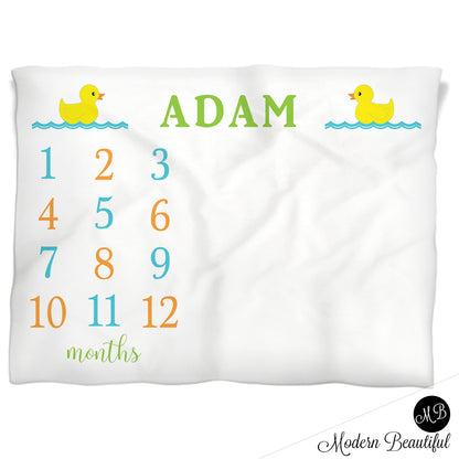 Baby boy runner duck monthly milestone blanket