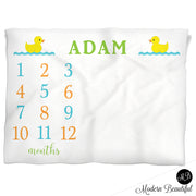 Baby boy runner duck monthly milestone blanket