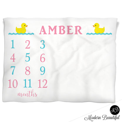 Rubber Ducky Milestone Baby Blanket Personalized Baby Growth Photo Blanket