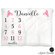 Baby girl motocross baby blanket, dirt bike motocross milestone blanket, monthly milestone baby blanket, personalized growth baby gift, personalized photo prop blanket, choose your colors
