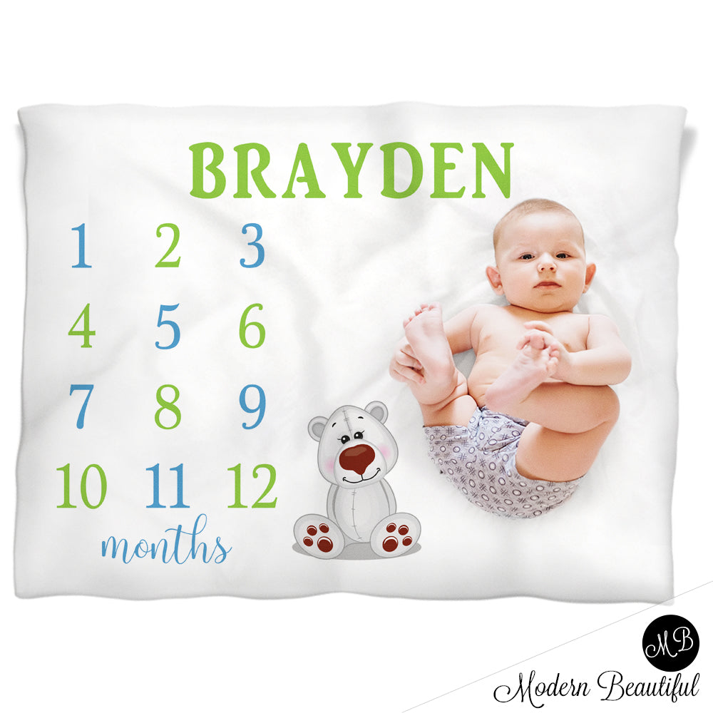 Bear baby boy personalized blanket