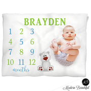 Bear baby boy personalized blanket