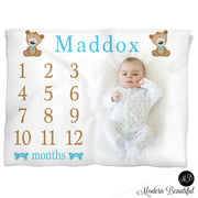 Teddy bear Milestone Name Blanket for Baby Boy