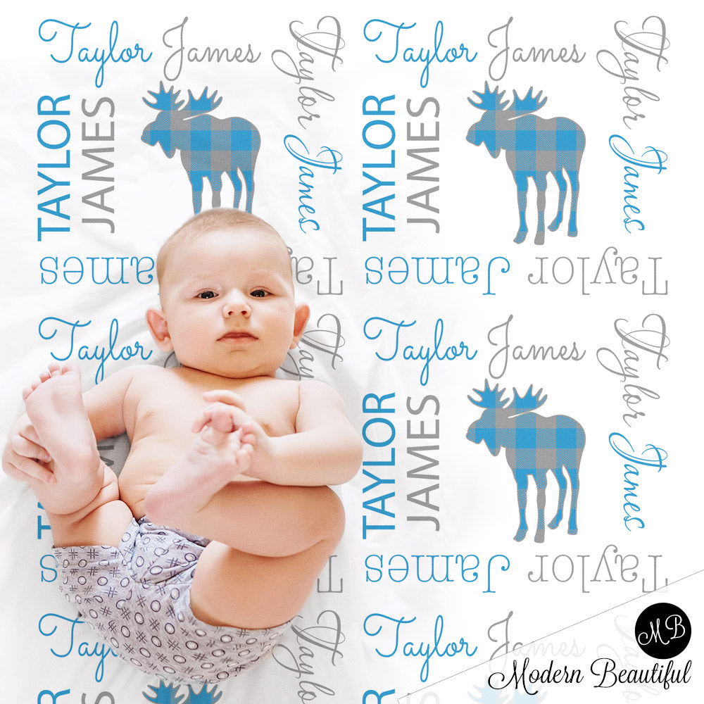 Moose baby name blanket