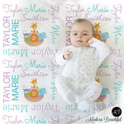 Baby girl Noah's ark name blanket 