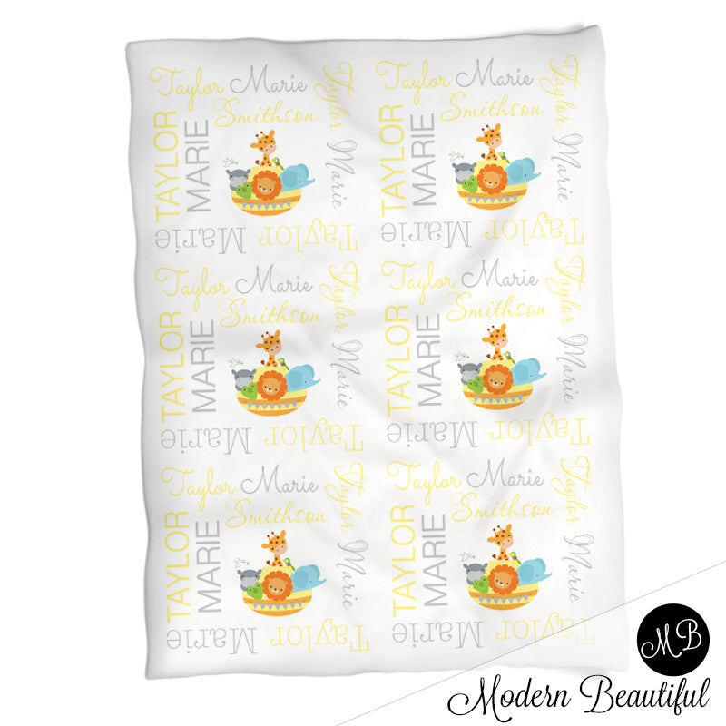 Personalized Noah Ark Baby Name Blanket