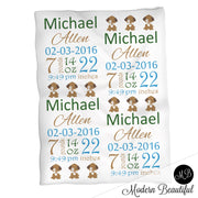 Puppy baby boy stats blanket, green and brown, puppy boy blanket, personalized dog baby blanket, baby stats blanket, boy or girl stats swaddle blanket, baby shower gift, choose colors