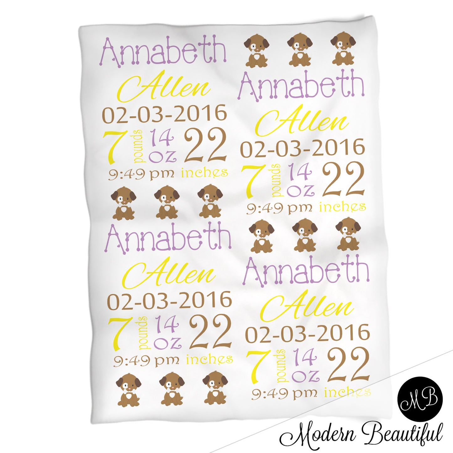Puppy Dog Baby Stats Blanket Girl