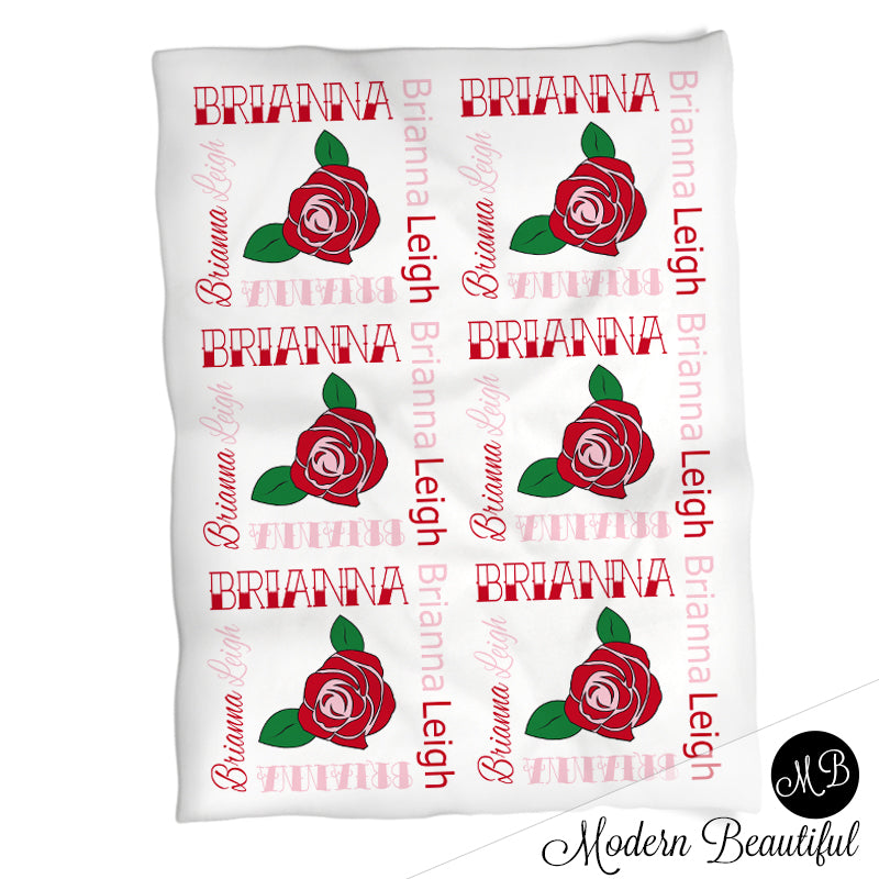 Tattoo roses baby name blanket, tattoo theme baby blanket, tattoo baby gift, old school, retro, rockabilly, punk, girl or boy baby blanket (CHOOSE COLORS)