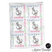 Tattoo anchor baby name blanket, tattoo theme baby blanket, tattoo baby gift, old school, retro, rockabilly, punk, girl or boy baby blanket (CHOOSE COLORS)