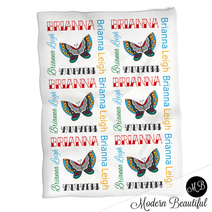 Personalized Tattoo Butterly Baby Name Blanket