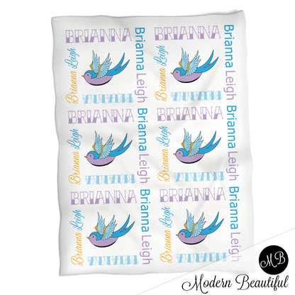 Personalized Tattoo Sparrow Baby Name Blanket