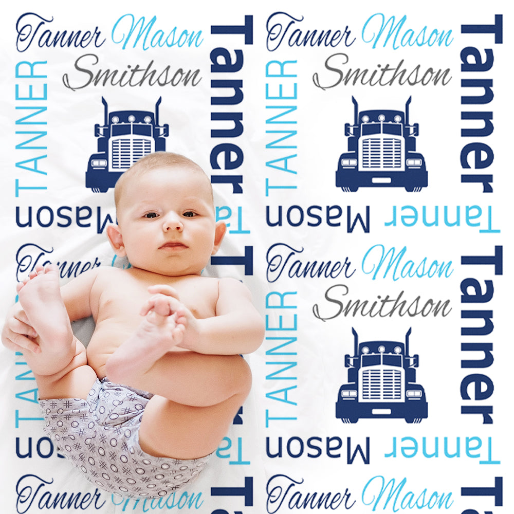 Baby boy trucker name blanket, personalized boy diesel baby gift, truck driver theme blanket, boy name blanket, personalized blanket, (CHOOSE COLORS)