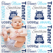Baby boy trucker name blanket, personalized boy diesel baby gift, truck driver theme blanket, boy name blanket, personalized blanket, (CHOOSE COLORS)