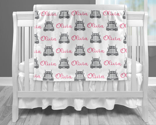 Baby girl trucker name blanket