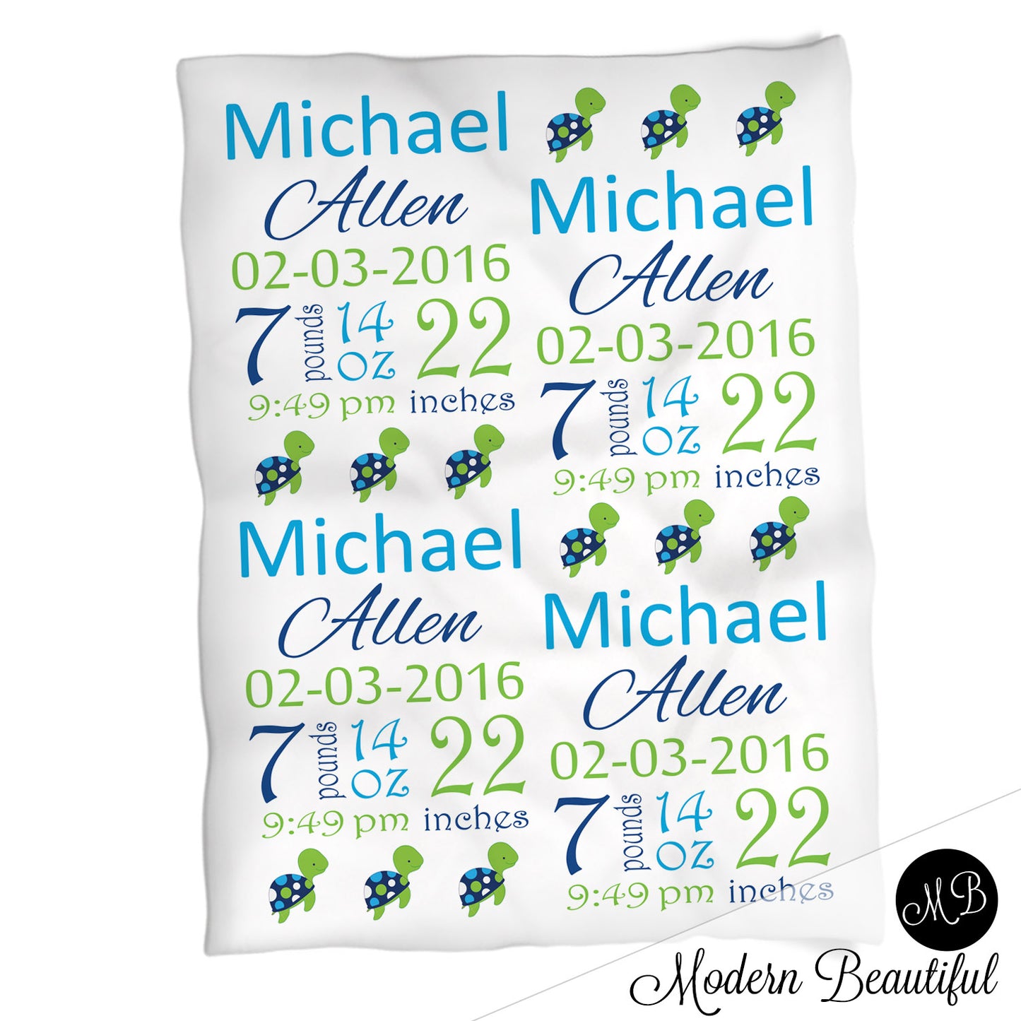 Sea turtle baby boy stats blanket, green and blue, turtle boy blanket, personalized sea turtle baby blanket, baby stats blanket, boy or girl stats swaddle blanket, baby shower gift, choose colors