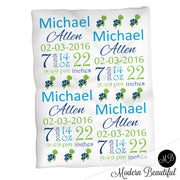 Sea turtle baby boy stats blanket, green and blue, turtle boy blanket, personalized sea turtle baby blanket, baby stats blanket, boy or girl stats swaddle blanket, baby shower gift, choose colors