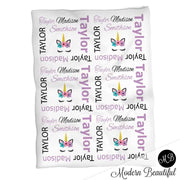 Baby girl unicorn name blanket in purple and black, unicorn swaddling blanket, baby girl unicorn lashes blanket, unicorn face blanket, unicorn baby shower gift, (CHOOSE COLORS)
