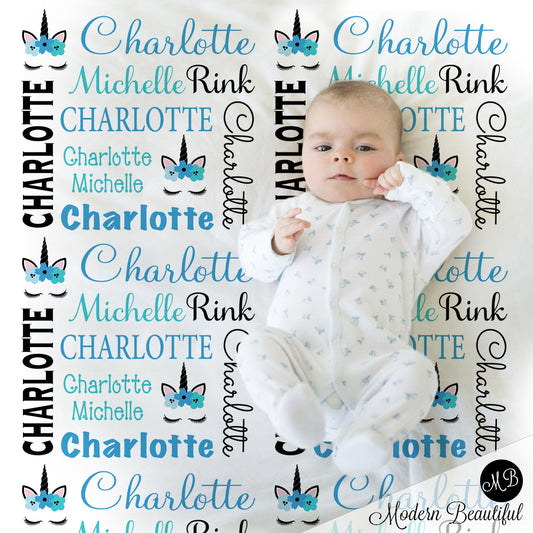 unicorn baby name blanket