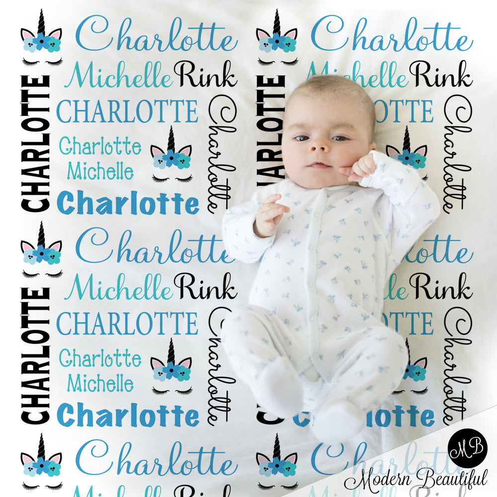 unicorn baby name blanket