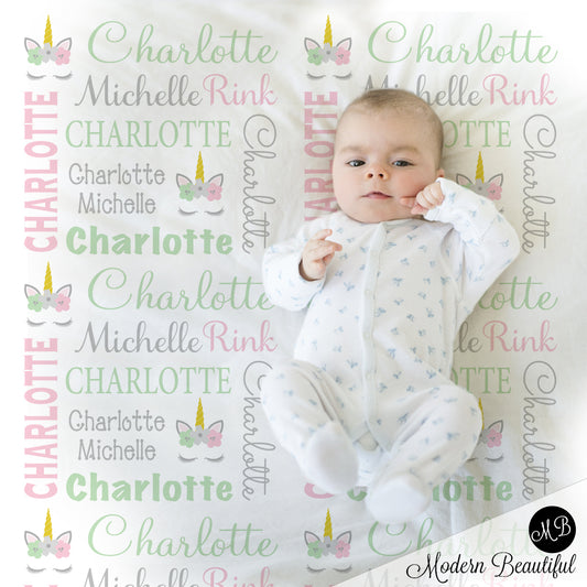 unicorn baby name blanket