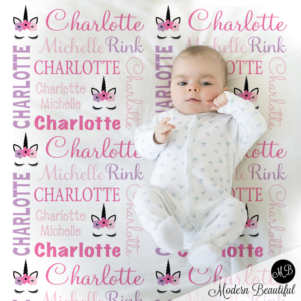 unicorn baby name blanket