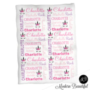 Baby girl unicorn name blanket in purple and pink, unicorn swaddling blanket, baby girl unicorn lashes blanket, unicorn face blanket, unicorn baby shower gift, (CHOOSE COLORS)
