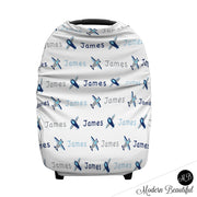 Airplane baby boy or girl car seat canopy cover, airplane baby gift, blue and gray custom infant car seat cover, personalized baby name carseat cover, nursing privacy cover (CHOOSE COLORS)